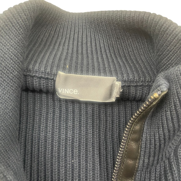 Vince XL Mens Navy Sweater Full Zip Reverse Zip Cotton Leather Trim - Picture 3 of 6